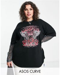 ASOS - Asos Design Curve Rock Tee With Mesh Insert Snake Print Sleeves Graphic - Lyst
