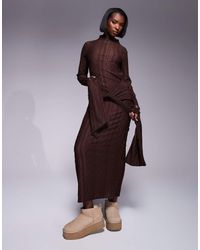 ASOS - Vestido Midi De Manga Larga Con Cuello Alto Y Lazada Al Cuello De Punto De Ochos De - Lyst