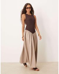 ASOS - Vestido Largo Con Diseño Híbrido, Espalda De Nadadora Y Cuerpo Fruncido De Canalé De - Lyst