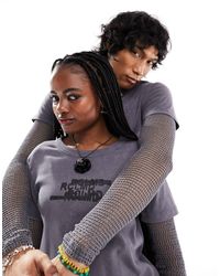 Reclaimed (vintage) - Unisex Grunge Double Layer T-shirt With Fishnet Sleeves-grey - Lyst