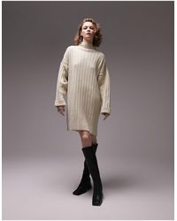 TOPSHOP - Knitted Oversized Ribbed Funnel Mini Dress - Lyst