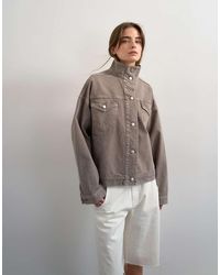 TOPSHOP - Denim Funnel Neck Elastic Hem Detail Jacket Stone - Lyst