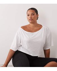 4505 - Curve Quick Dry Cotton Slub Texture Off The Shoulder Crop T-shirt - Lyst