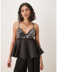 ASOS - Sequin Bust Cami Top With Peplum - Lyst