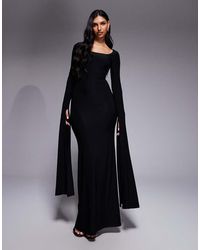 ASOS - Scoop Neck Maxi Dress With Exaggerated Drape Floor Length Sleeve - Lyst