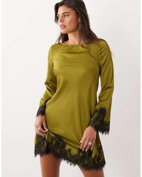 Nobody's Child - Kamari Satin Boat Neck Lace Trim Mini Dress - Lyst
