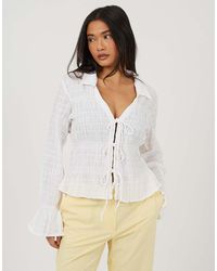 Brave Soul - Long Sleeve Tie Front Smock Top - Lyst