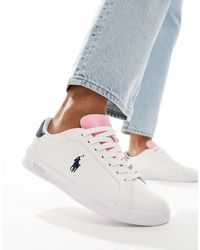 Polo Ralph Lauren - Heritage court - sneakers bianche con logo rosa e blu navy - Lyst