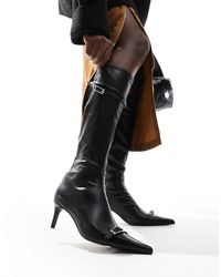 ASOS - Chile Buckle Kitten Heel Knee Boots - Lyst