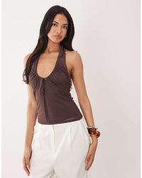 ASOS - Mesh U Scoop Ruched Halter Neck Top - Lyst