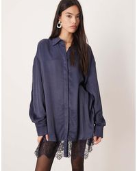 ASOS - Satin Shirt Mini Dress With High Low Curved Hem - Lyst