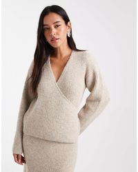 4th & Reckless - Wool Feel Ribbed Knit Wrap Cardigan - Lyst