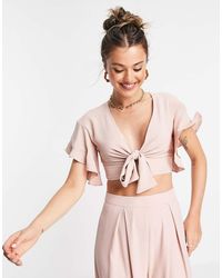 ASOS - Matching Flutter Sleeve Crop Top With Tie Front - Lyst
