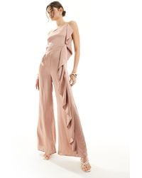 TFNC London - Bridesmaid Satin One Shoulder Jumpsuit With Frill Detail - Lyst