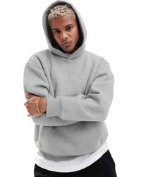 ASOS - Sudadera Gris Jaspeado Básica De Corte Cuadrado Con Capucha De - Lyst