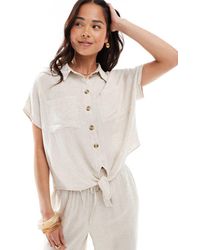 Pieces - Overhemd Van Linnenmix Met Gestrikte Voorkant - Lyst