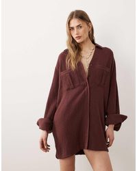 ASOS - Double Cloth Mini Shirt Dress With Wide Cuffs And Oversized Pockets - Lyst