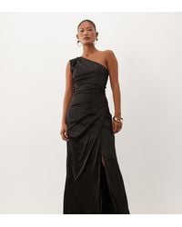 TFNC London - Tfnc Bridesmaid Petite Satin One Shoulder Drape Back Split Detail Maxi Dress - Lyst