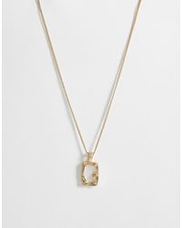 ASOS - Square Pendant Necklace With Stone Detail - Lyst
