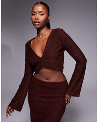 ASOS - Co-ord Brushed Rib V Front Crop Top With Flare Sleeve - Lyst