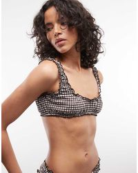 Collusion - Cropped Bikinitopje Van Seersucker Met Ruches En Gingham Ruit - Lyst