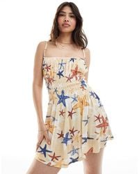 ASOS - Mini Cami Jurk Met Vierkante Hals En Gesmokt Lijfje - Lyst