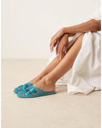ASOS - Bailarinas Azules Estilo Mules De Malla Con Abalorios Lilyana De - Lyst