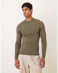 ASOS - Geribbeld Gebreid Muscle Fit T-Shirt Met Lange Mouwen - Lyst