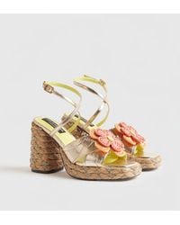 River Island - Raffia Heel Flower Sandals - Lyst