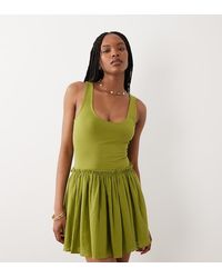 ASOS - Asos Design Tall Dropped Waist Mini Dress With Crinkle Cotton Skirt - Lyst