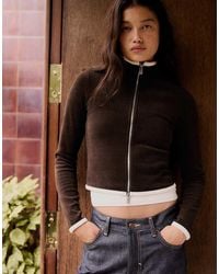 Bershka - Ribbed Zip-up Mock Neck Jacket - Lyst