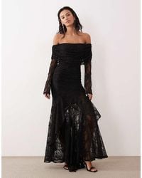 ASOS - Lace Off The Shoulder Long Sleeve Maxi Dress - Lyst
