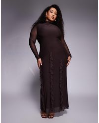 ASOS - Asos Design Curve Mesh Long Sleeve Maxi Dress With Waterfall Ruffle Skirt Detail - Lyst