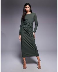 ASOS - Long Sleeve Asym Neck Twist Side Midi Dress - Lyst