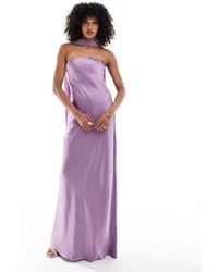Six Stories - Bridesmaid Satin Maxi Dress With Chiffon Neck Scarf - Lyst