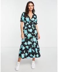 New Look - Floral Wrap Front Open Back Midi Dress - Lyst