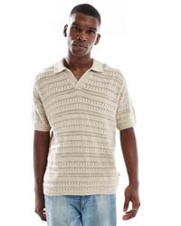 Only & Sons - Drop Shoulder Open Knit Split Neck Polo - Lyst