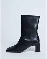 TOPSHOP - Sara Premium Leather Square Toe Flared Heel Boot - Lyst
