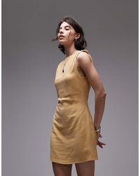 TOPSHOP - Twist Shoulder Linen Mini Dress - Lyst