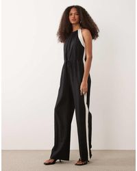 Mango - Linen Mix Jumpsuit With Side Stripe - Lyst