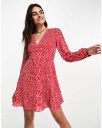 Glamorous - Mini-jurk Met V-hals, Gestrikte Taille En Fijne Print - Lyst