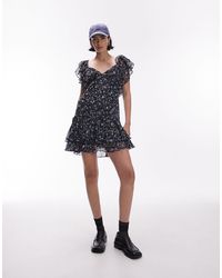 TOPSHOP - Flutter Sleeve Mini Tea Dress - Lyst