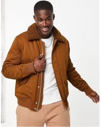 TOPMAN Bomber Jacket With Borg Collar - Brown