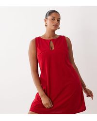 ASOS - Asos Design Curve Cord Slash Neck Keyhole Mini Dress - Lyst