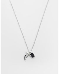 ASOS - Black Square Stone And Shark Tooth Pendant Necklace - Lyst