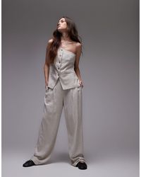 TOPSHOP - Co Ord Linen Stripe Wide Leg Trouser - Lyst