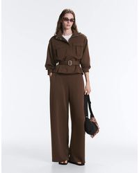 Oysho - Wide-leg High Rise Pique Trousers With Buckles - Lyst