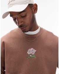 TOPMAN - Oversized Fit Sweatshirt With Peonies Embroidery - Lyst
