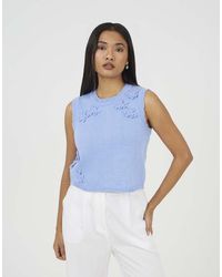 Brave Soul - Knitted Crew Neck Tank With Crochet Flowers - Lyst