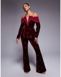 ASOS - Velvet Co-ord Trouser With Pearl Embellishment - Lyst